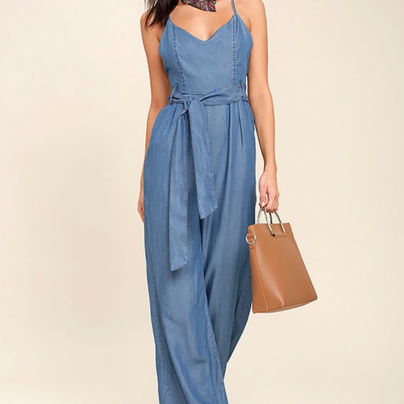 Lulus Pants - NWT Lulu's Cruise Blue Chambray Jumpsuit Small